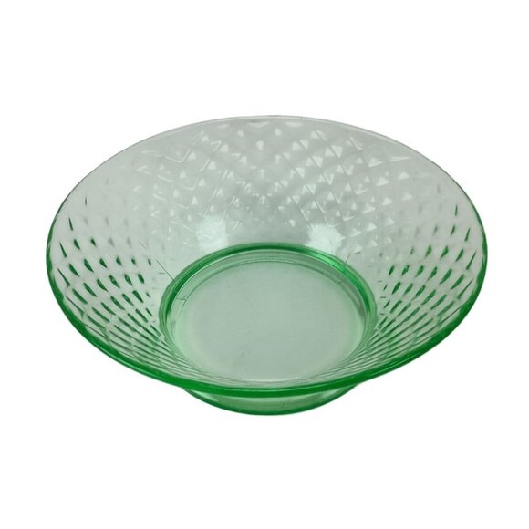 Imperial Glass Diamond Quilted Green 6-5/8" Round Footed Bowl Vintage - Picture 1 of 8